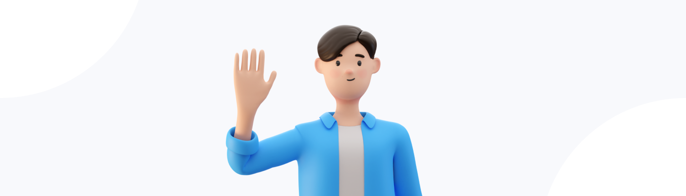 A 3D image of a young waving man.