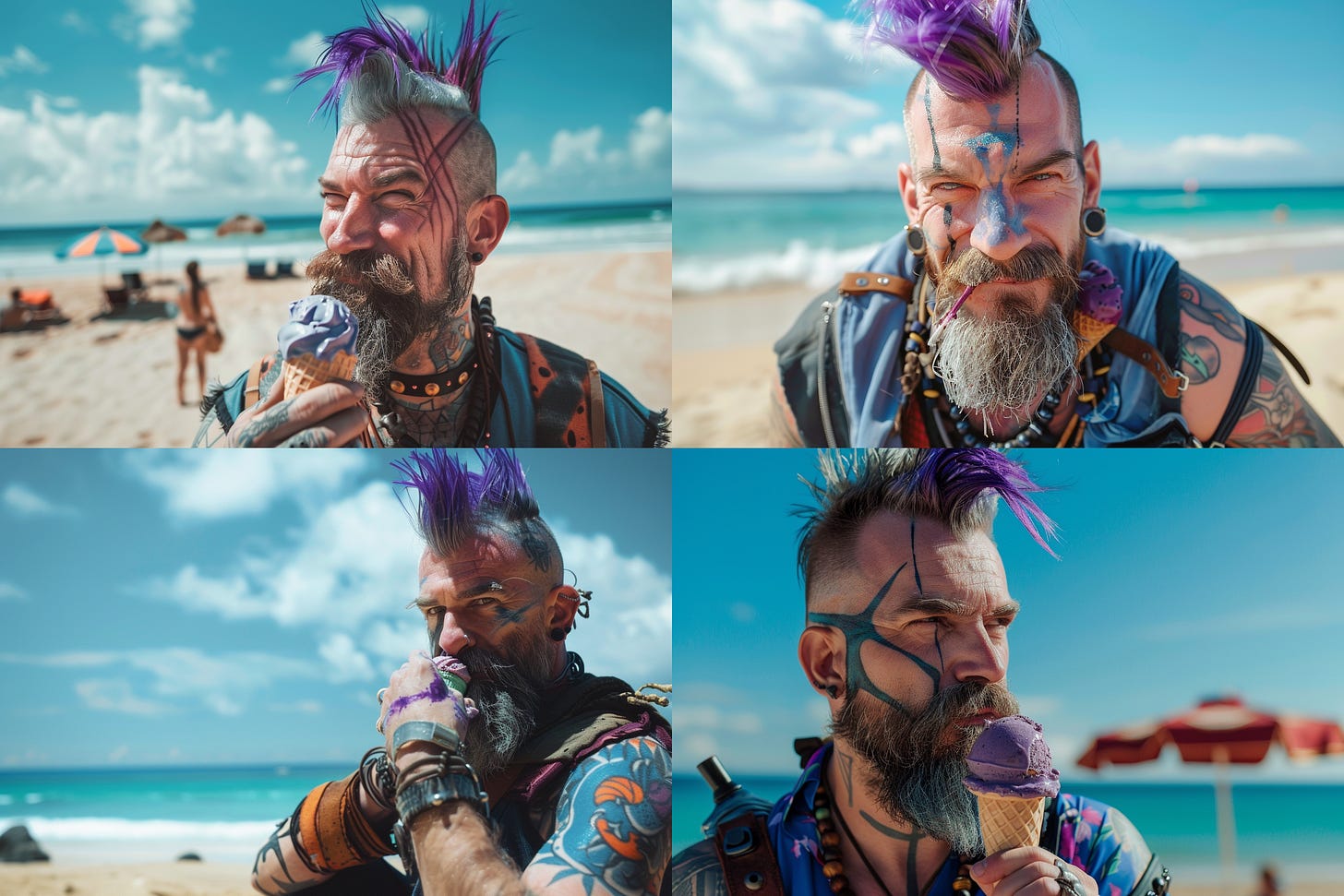 Viking eating ice cream on the beach