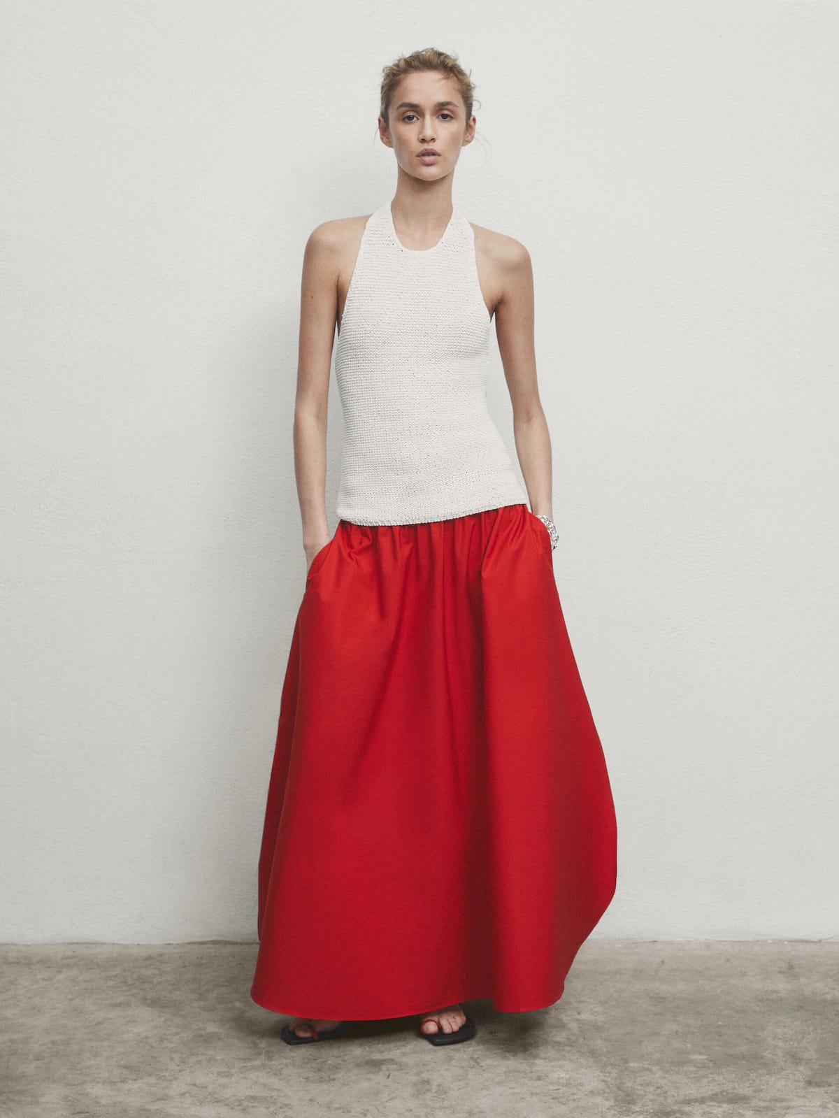 Maxi skirt with elasticated waistband RED