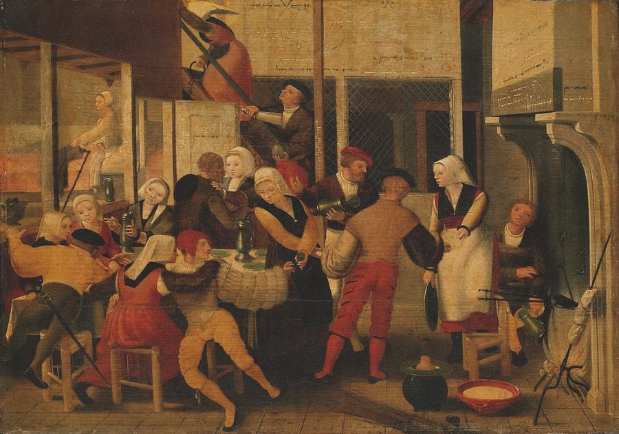 Party in a Brothel. by Brunswijkse Monogrammist -workshop of-