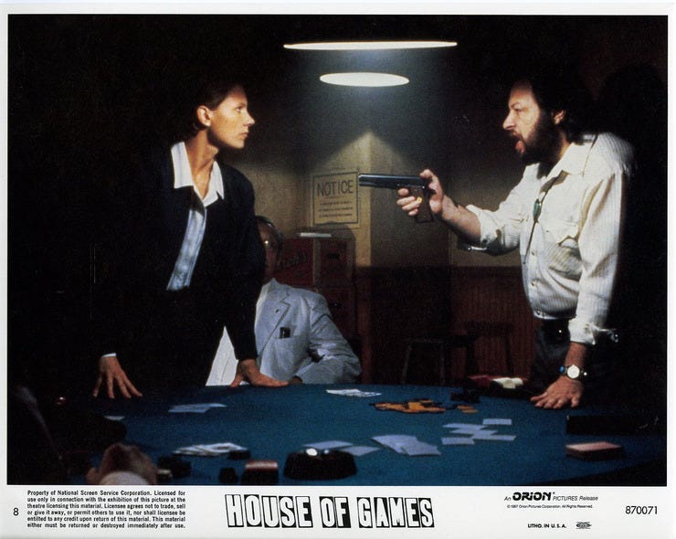 Lindsay Crouse and Ricky Jay, David Mamet's House Of Cards. Suggested by @notsewmot.