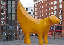 Superlambanana combining a banana tail with a sheep's head and body