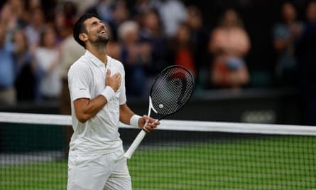 Novak Djokovic celebrates his semi-final win over Jannik Sinner