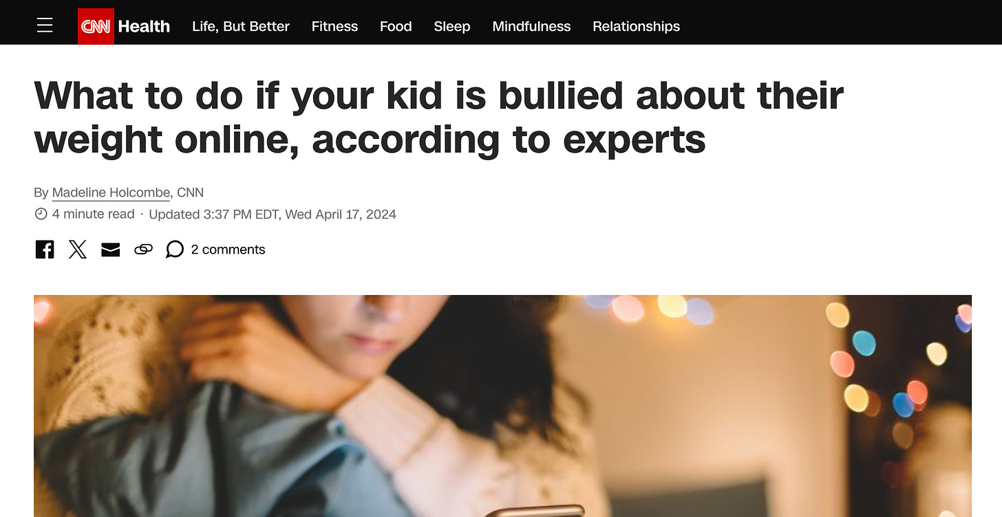 Screenshot of CNN article about bullying