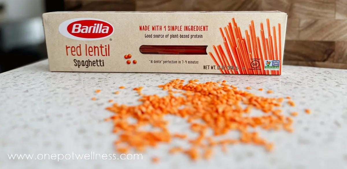 red lentils and red lentil pasta