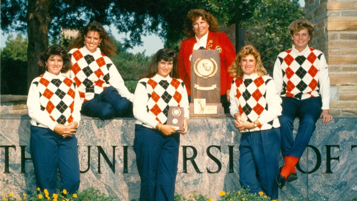 <em> Tulsa's 1988 NCAA champions, with Melissa, center, holding her individual medalist trophy. Photo courtesy: University of Tulsa</em>