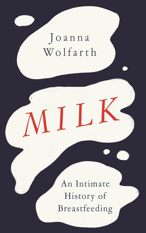A black background with black text on what looks like puddles of milk. The book jacket also reminds me of black and white Friesian cows which I somehow  doubt is the author's intention!