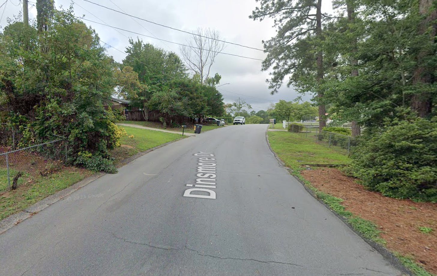 Google map street view of Dinsmore Drive in 2023