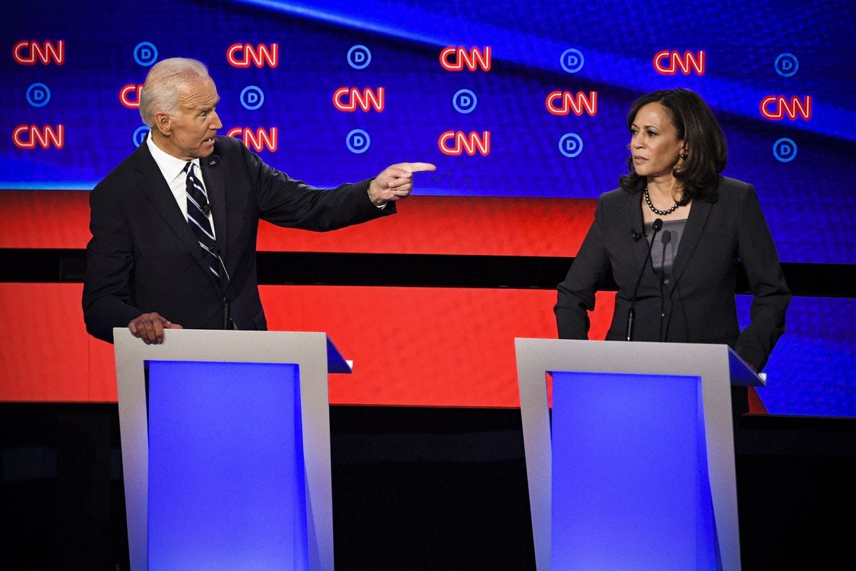 joe biden pointing at kamala harris democratic debate 2