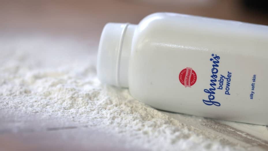 SAN ANSELMO, CALIFORNIA - APRIL 05: In this photo illustration, a container of Johnson and Johnson baby powder is displayed on April 05, 2023 in San Anselmo, California. Johnson & Johnson announced an agreement on Tuesday to pay $8.9 billion to tens of thousands of people who say the company’s talcum powder products caused cancer. (Photo Illustration by Justin Sullivan/Getty Images)