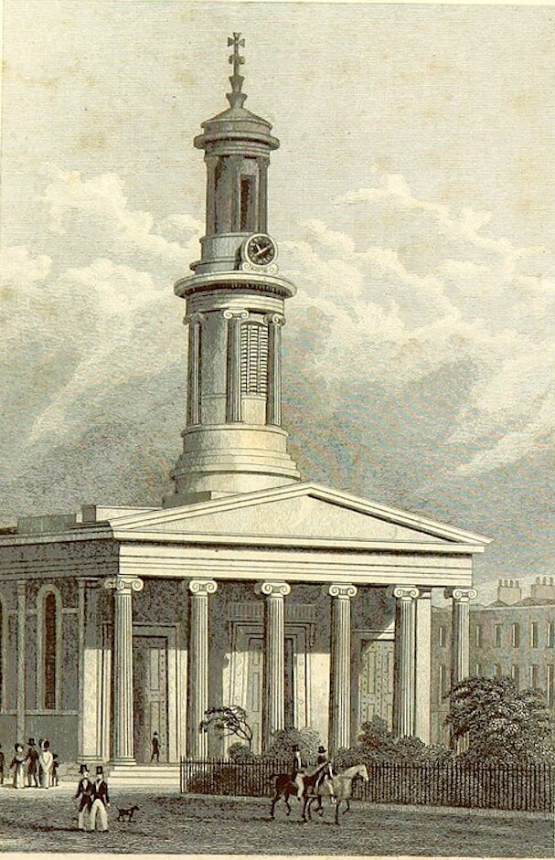 st peters church in regent square. It has a tall thin steeple like st pancras new church