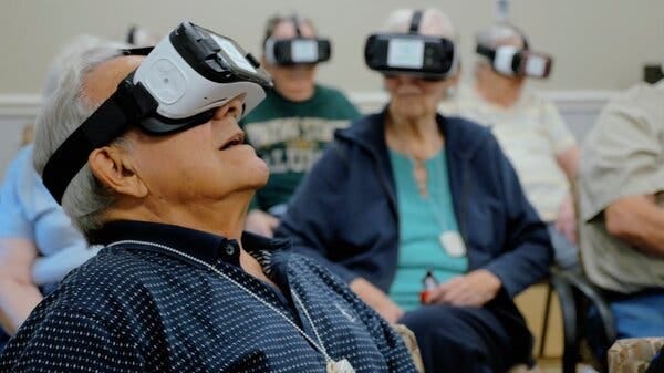 Residents at Maplewood Senior Living used virtual reality headsets to experience things together and build community, which researchers have said could improve symptoms of dementia and loneliness.