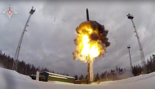 Yars intercontinental ballistic missile being launched in Russia