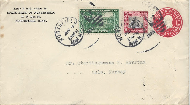 A cover from the US to Norway with a 2 cent Norse American stamp