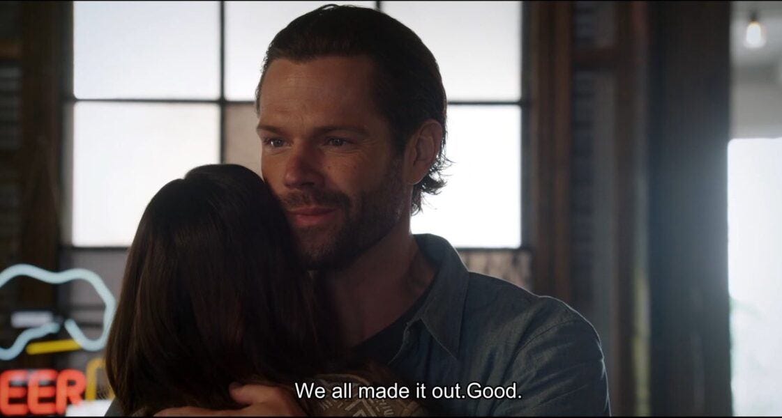 Jared Padalecki hugging Geri on Walker real tight