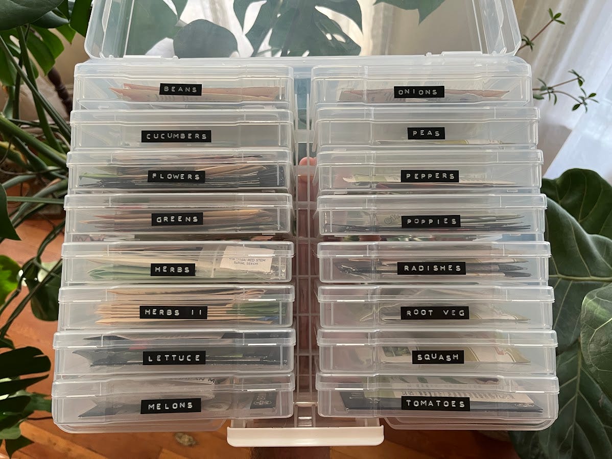 A seed organizer with 16 different compartments