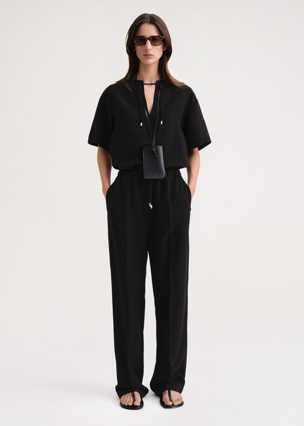 Press-creased drawstring trousers black – TOTEME