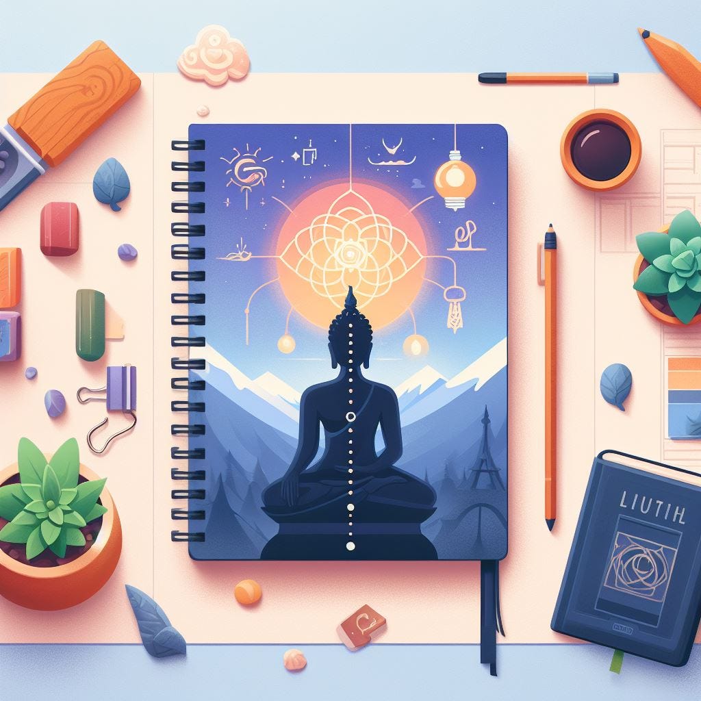 An image for an article about learning from life, combining spirituality and philosophy, and journaling