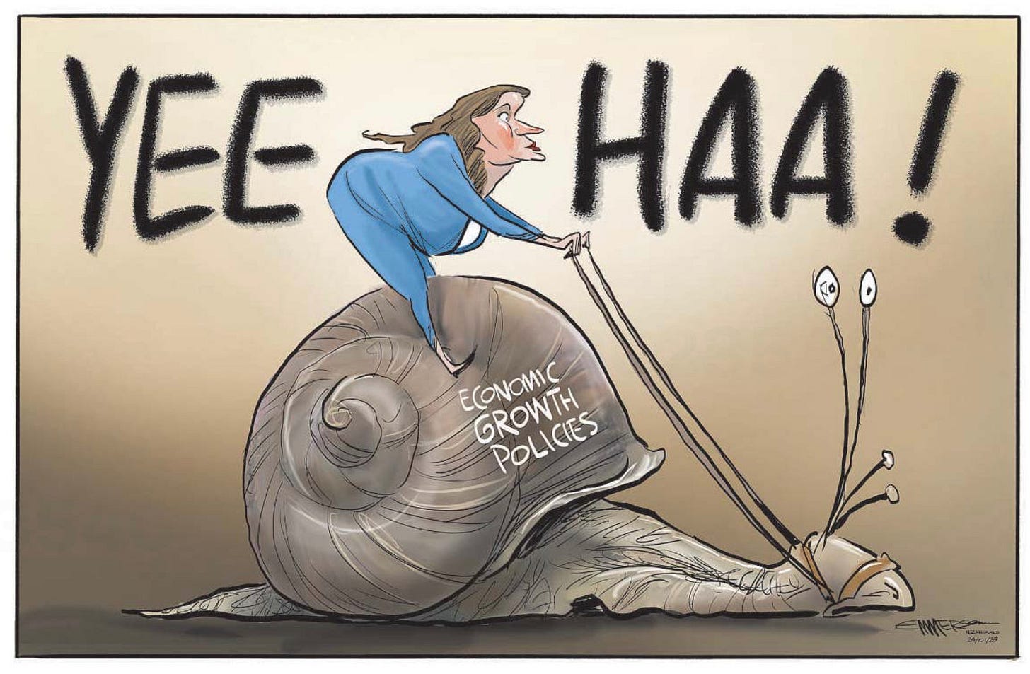 Nicola Willis leads the charge on economic growth from the back of a snail.