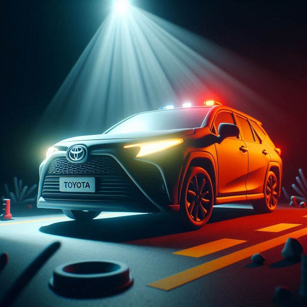 Toyota - in Claymation  - Using bright colours - minimalist image - Smooth Image - with 3d Effects with light projecting from the top in a dark room