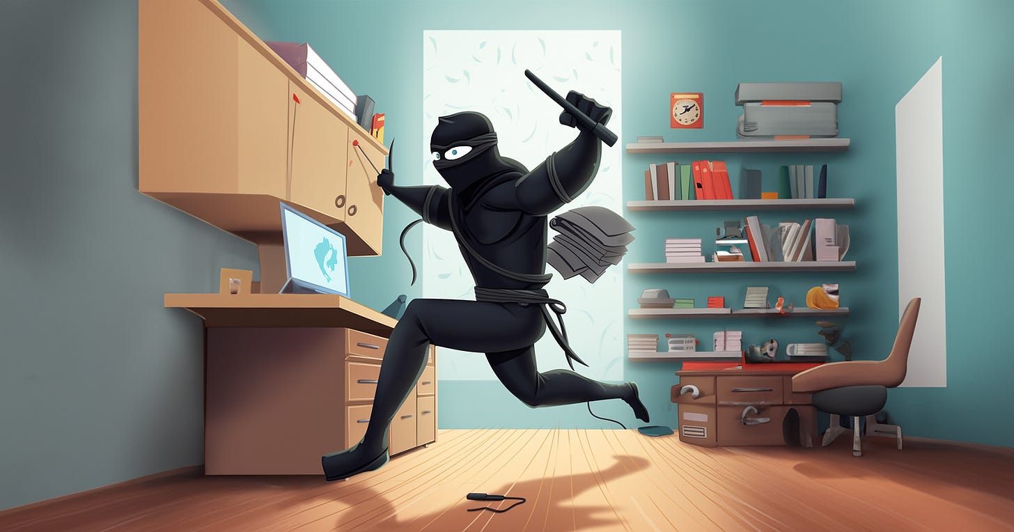 A ninja in an office room