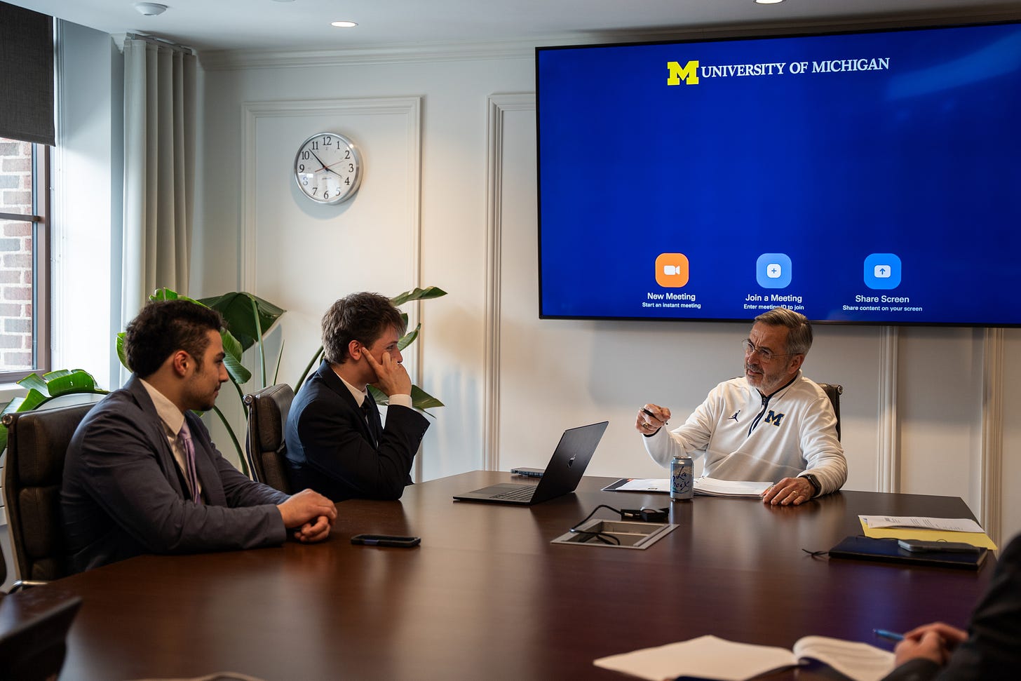 Interim President Domenico Grasso speaking with The Michigan Review on Monday, March 30 | Credit: The Michigan Review Staff