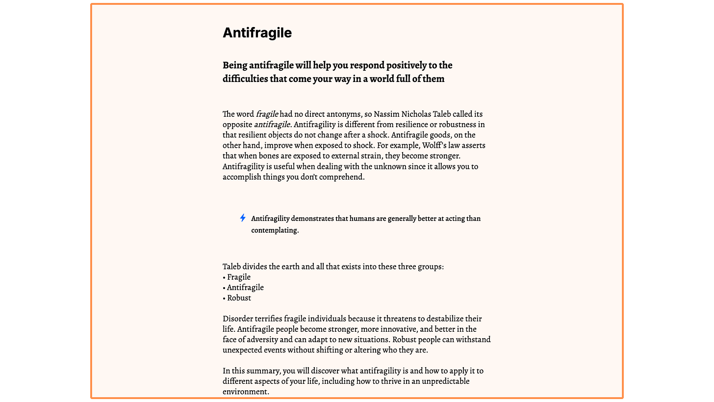 Headway's summary of the book Antifragile (desktop view)