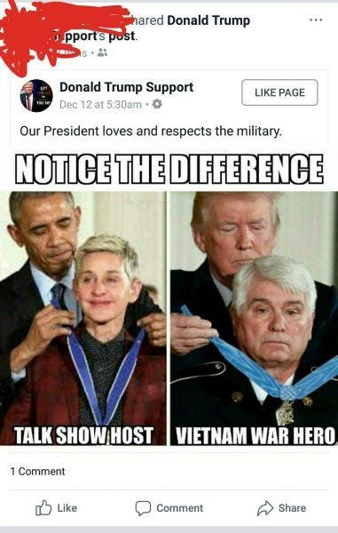 barack obama medal on ellen degeneres trump medal fake news