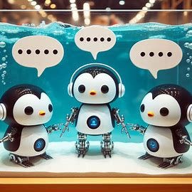 cyrborg penguins in a tank speaking. Image 3 of 4