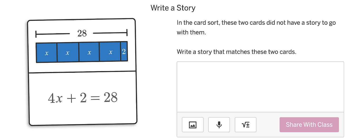 A prompt to write a story that matches the equation 4x + 2 = 28