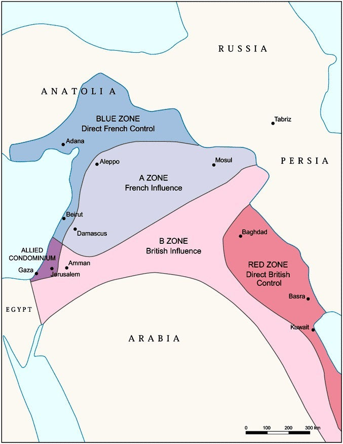 Sykes Picot agreement map 1916