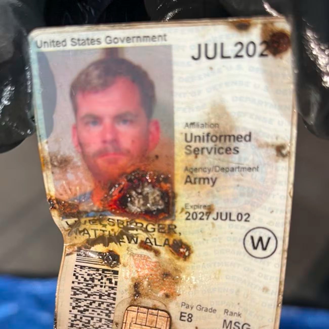 A photo provided by Las Vegas police shows an ID belonging to Matthew Livelsberger found inside a Cybertruck that exploded on New Year’s Day.