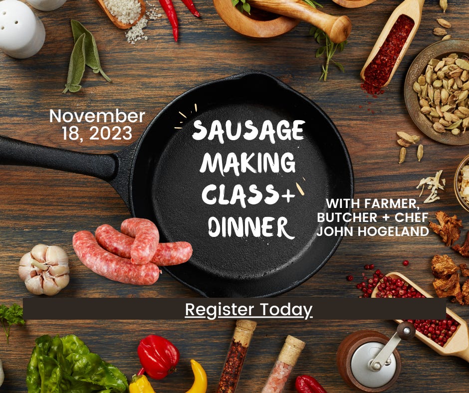 Flyer for Sausage Making class on November 18th