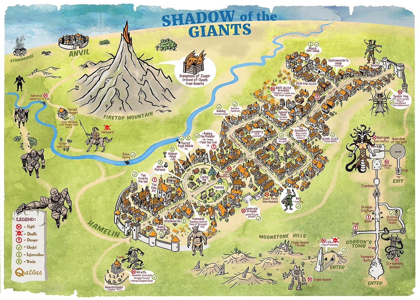 r/gamebooks - Ian Livingstone - Shadow of the Giants. It wasn't easy to put together the map because the adventure takes place in several locations with different styles, but it was good fun, I loved it.