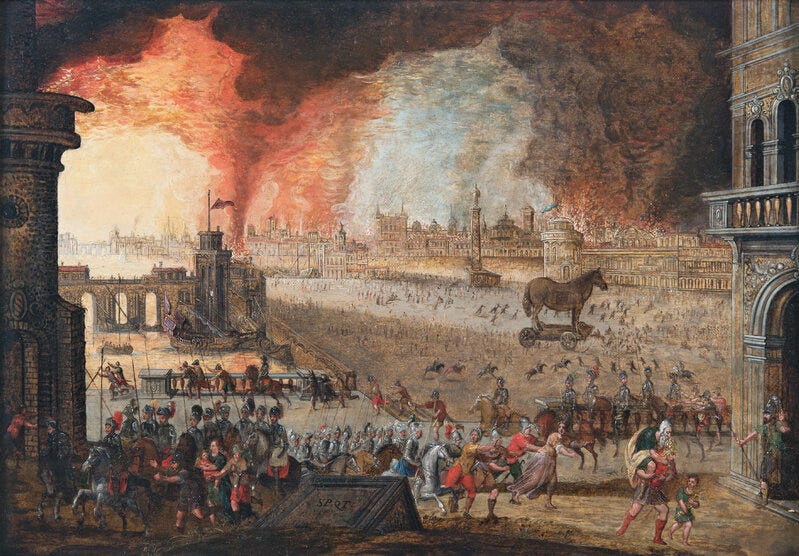 Circle of Louis de Caullery | The Sack of Troy (1610) | Artsy