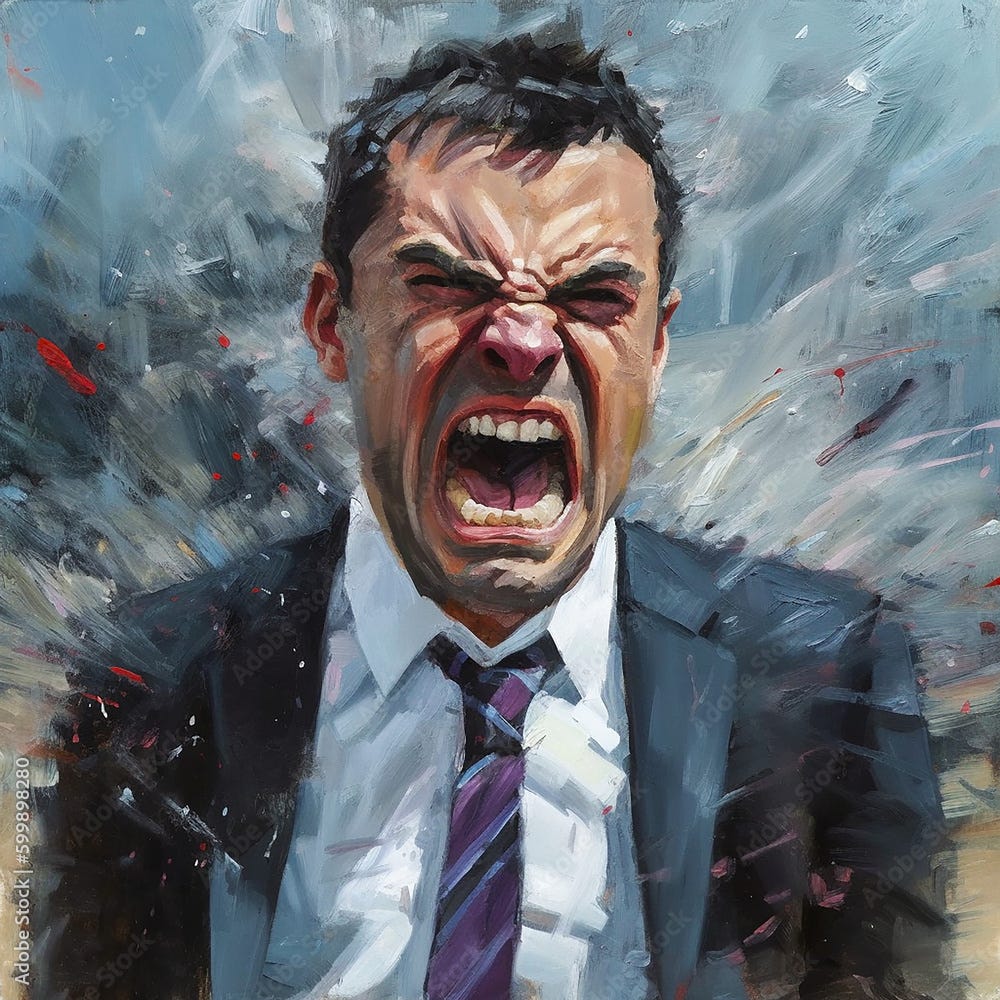 Angry Man Painting. Generative AI. An expressive painting of an angry man  in a business suit. Stock Illustration | Adobe Stock