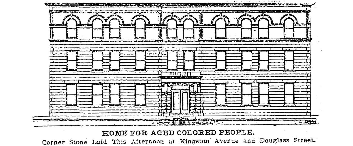 black and white line drawing showing the front facade of the three story building