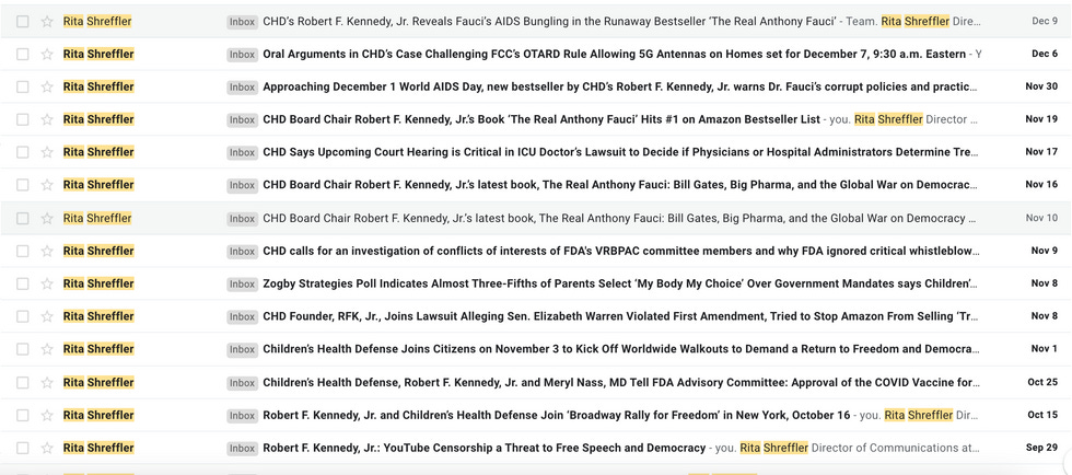 My inbox, filled with CHD pr emails