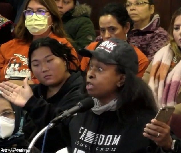 A Chicago resident was filmed berating Mayor Brandon Johnson over the city's current 'sanctuary' status for migrants, and the politicians' failure to bring funds to inner city communities