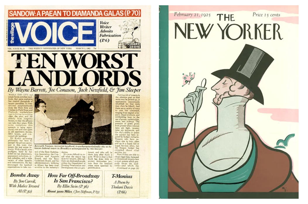 Photo of covers of The Voice and The New Yorker