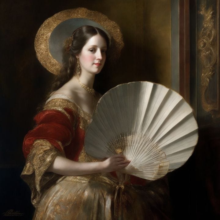 Woman with a hand fan - Architect - Paintings & Prints, People & Figures,  Portraits, Female - ArtPal