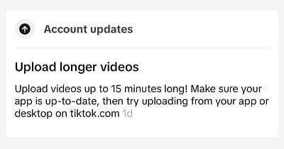 TikTok 15 minute uploads