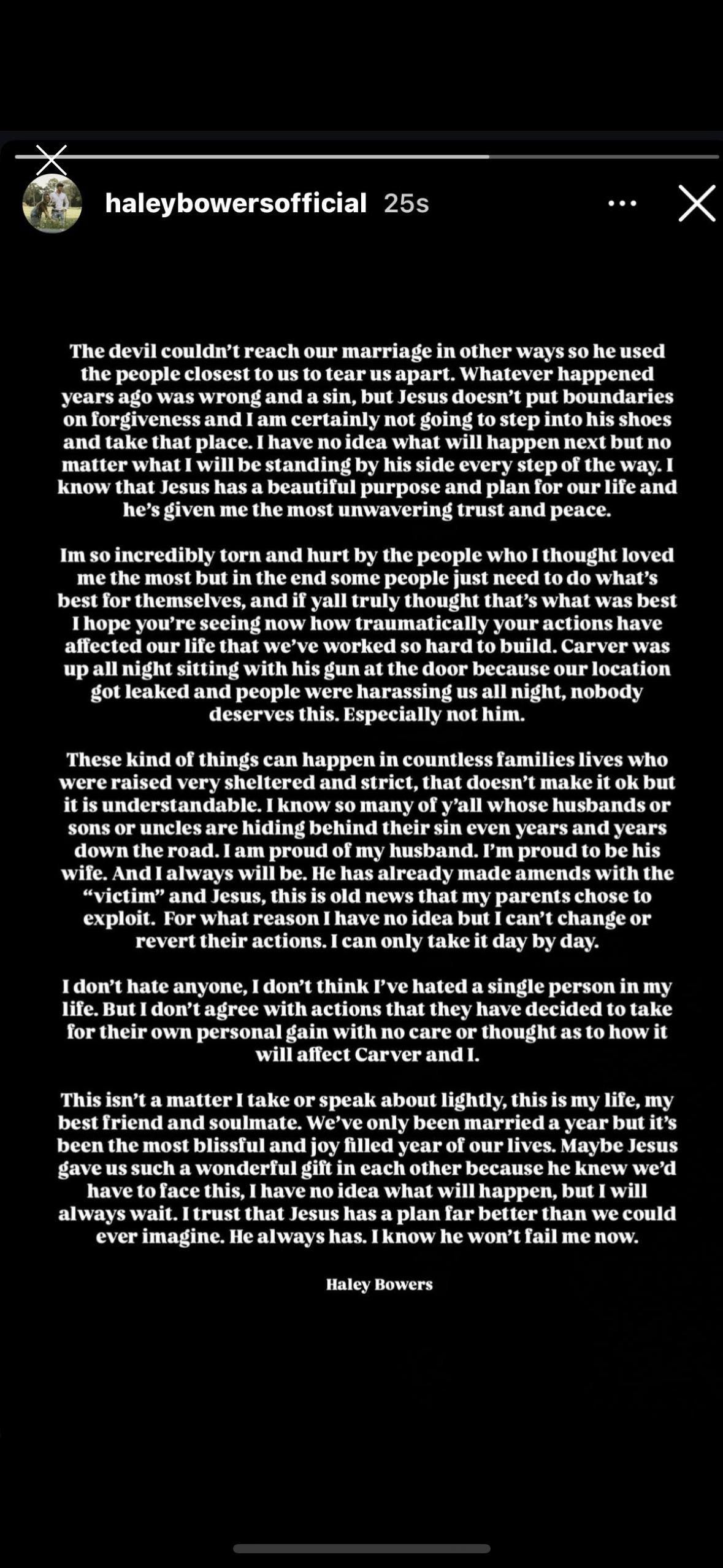 r/FundieSnarkUncensored - Carver Bowers wife Haley breaks her silence