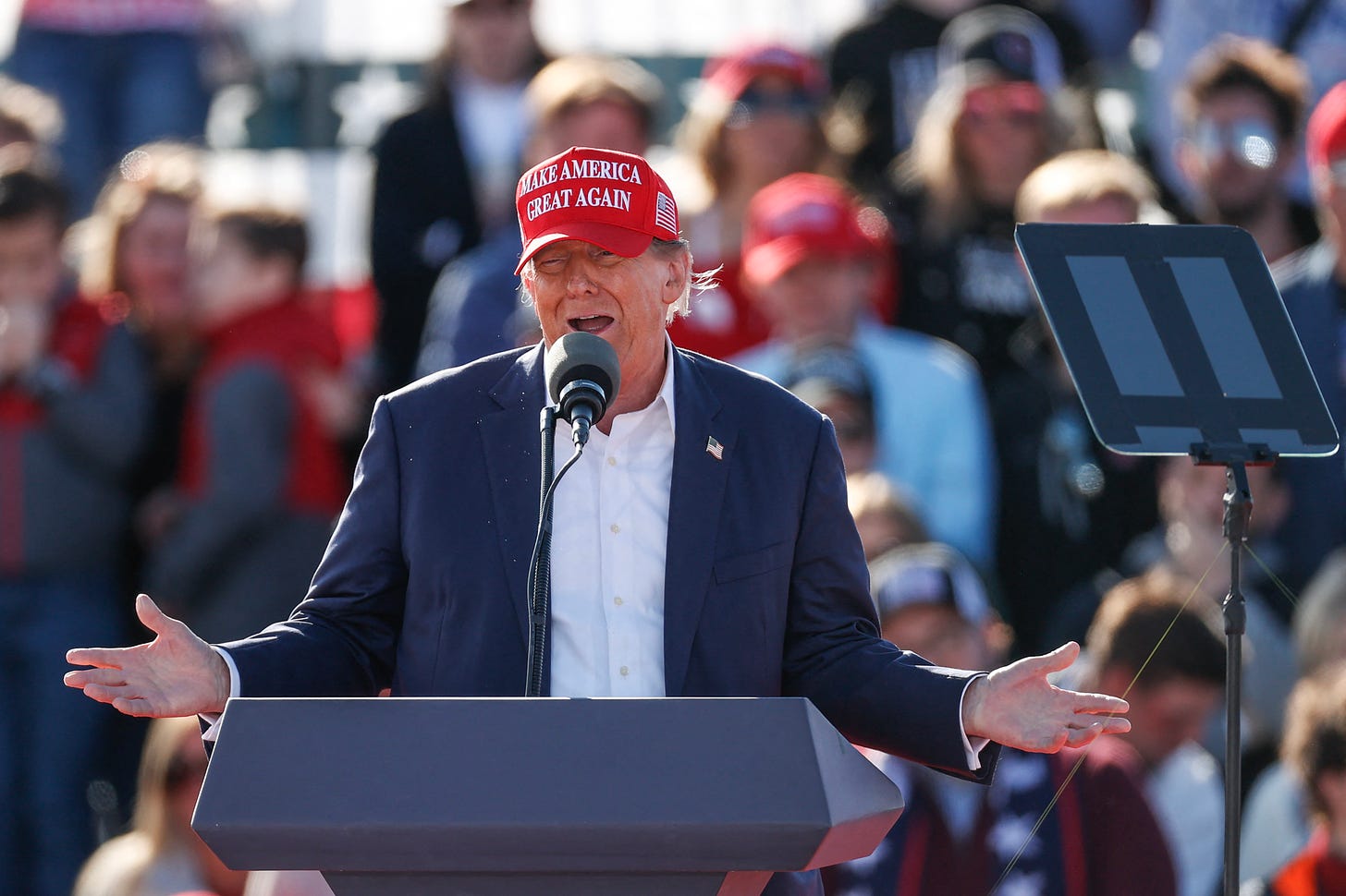 Donald Trump speaks during a rally in Ohio, on March 16, 2024. (Photo by Kamil Krzaczynski / AFP via Getty Images.)