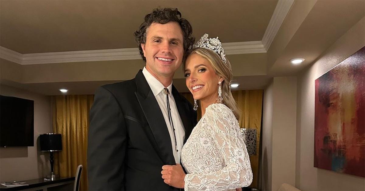 Daniel Neeleman and Hannah Neeleman posing together in formal attire. 