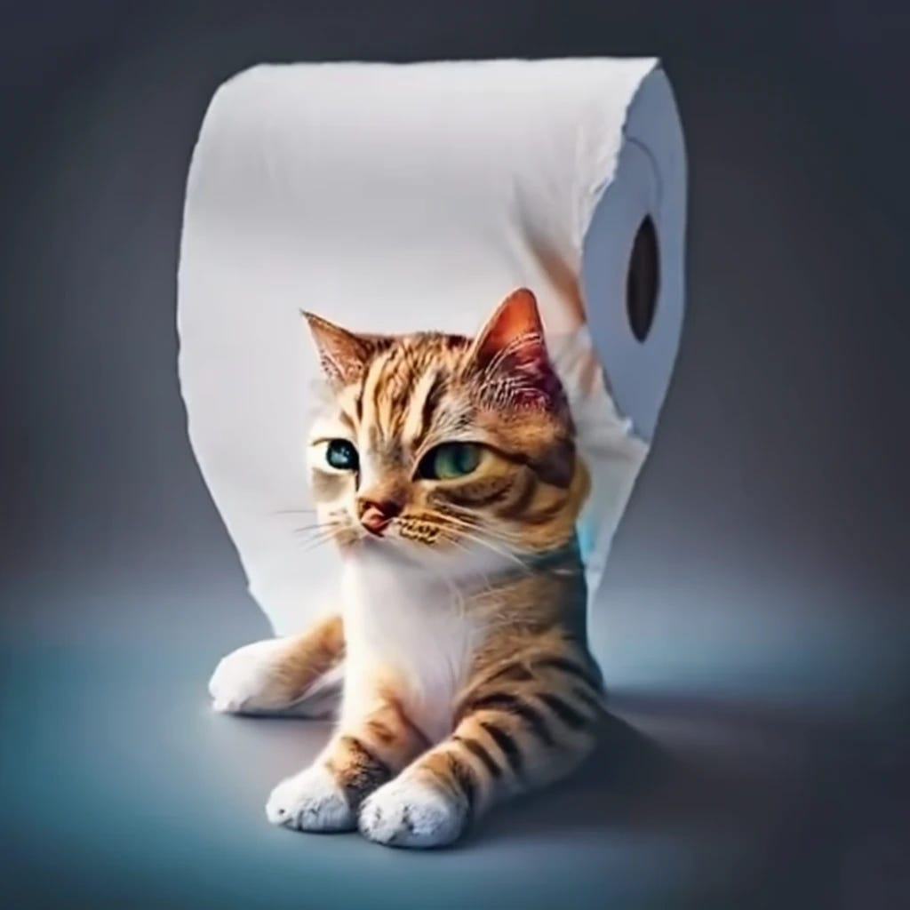 cat wrapped in toilet paper