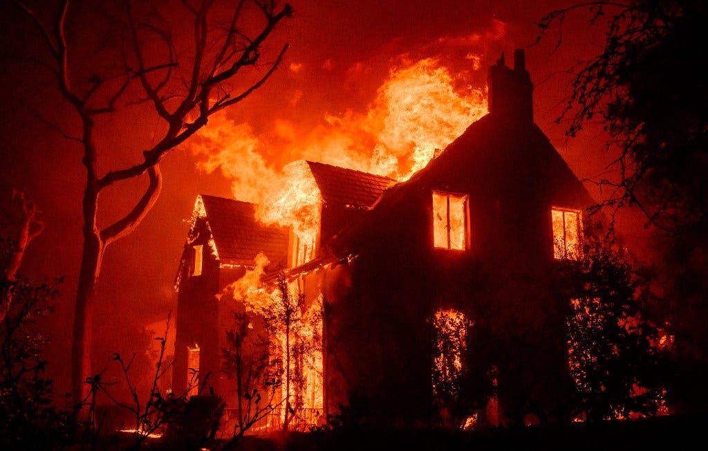 A house burning in the fire wildfires