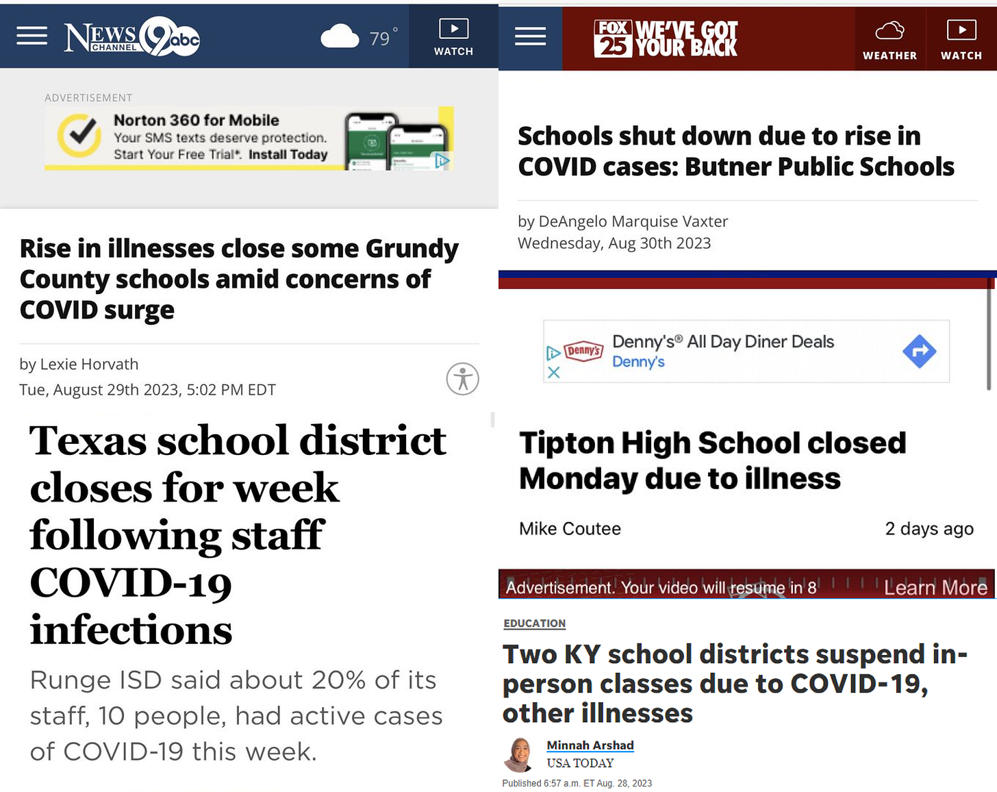 A collection of recent news headlines about how COVID closes schools around the country, mostly in Republican states.