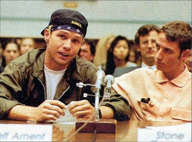 Jeff Ament and Stone Gossard of Pearl Jam testify before the US Congress  regarding Ticketmaster fees and monopoly, 1994 : r/OldSchoolCool