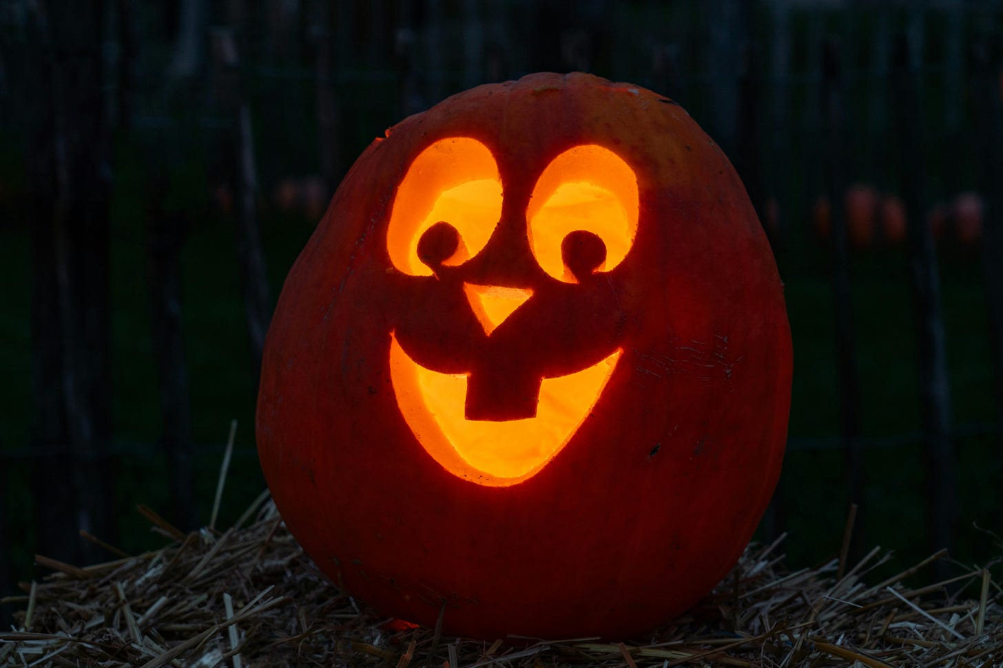 Jack o'lantern glowing in the night